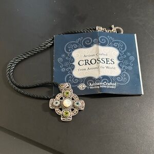 Silver Cross Necklace with Multi Gemstones